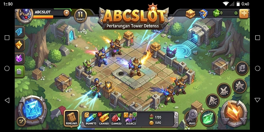 Screenshot ABCSLOT menampilkan pertempuran seru dalam game Tower Defense.