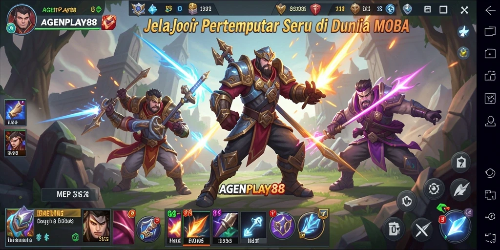 Tampilan aksi seru dalam AGENPLAY88 dengan karakter MOBA yang dinamis.