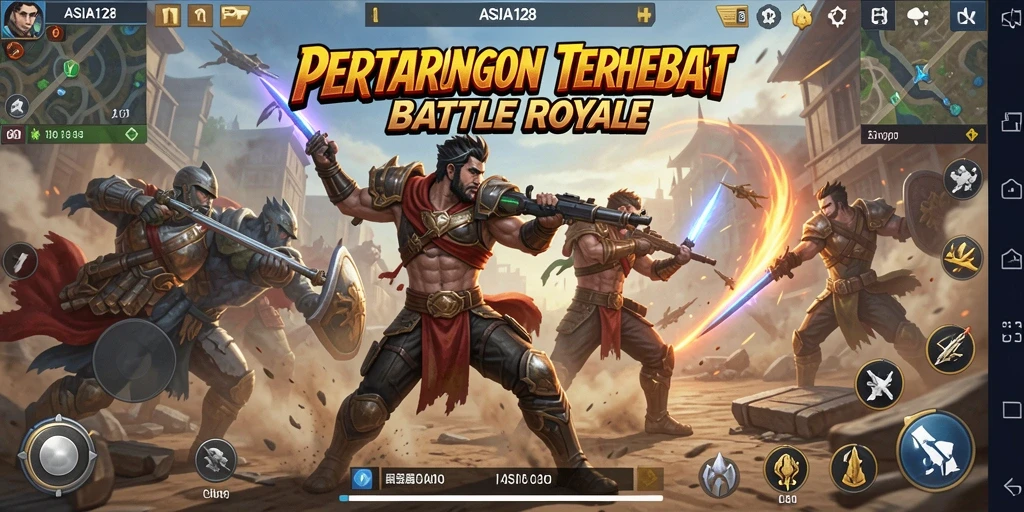 Tampilan gameplay seru di ASIA128 saat bertarung di arena Battle Royale.