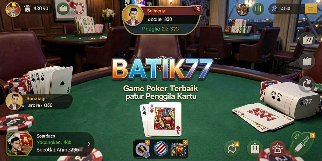 Tampilan seru gameplay Poker di BATIK77 dengan interaksi pemain.