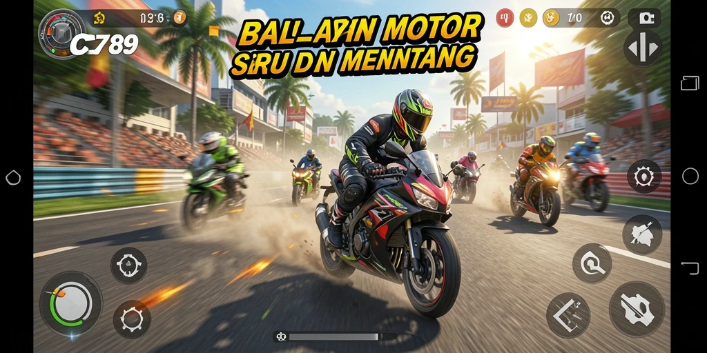 Gameplay C789 yang seru dengan balapan motor yang cepat.