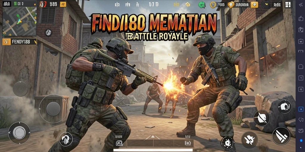 Gameplay FENDY188 menampilkan aksi mendebarkan di arena Battle Royale.