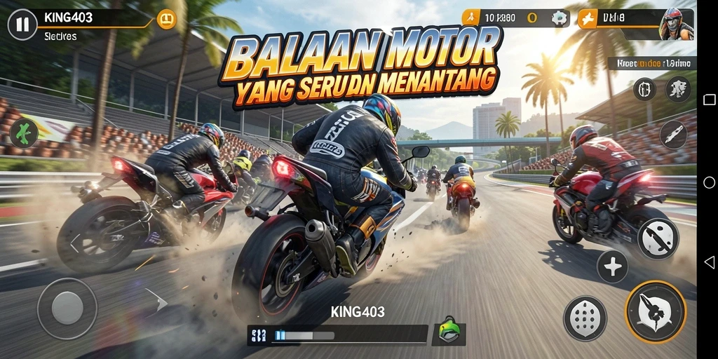 Gameplay seru dengan balapan motor yang menantang dan kompetitif.