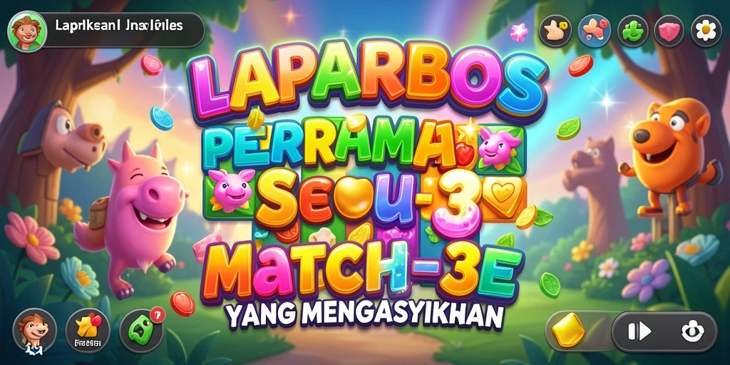 Tampilan gameplay LAPARBOS menampilkan aksi mencocokkan permata yang seru.
