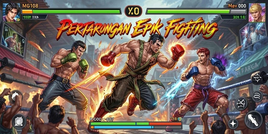 Tampilan gameplay MG108 dengan aksi pertarungan yang intens.
