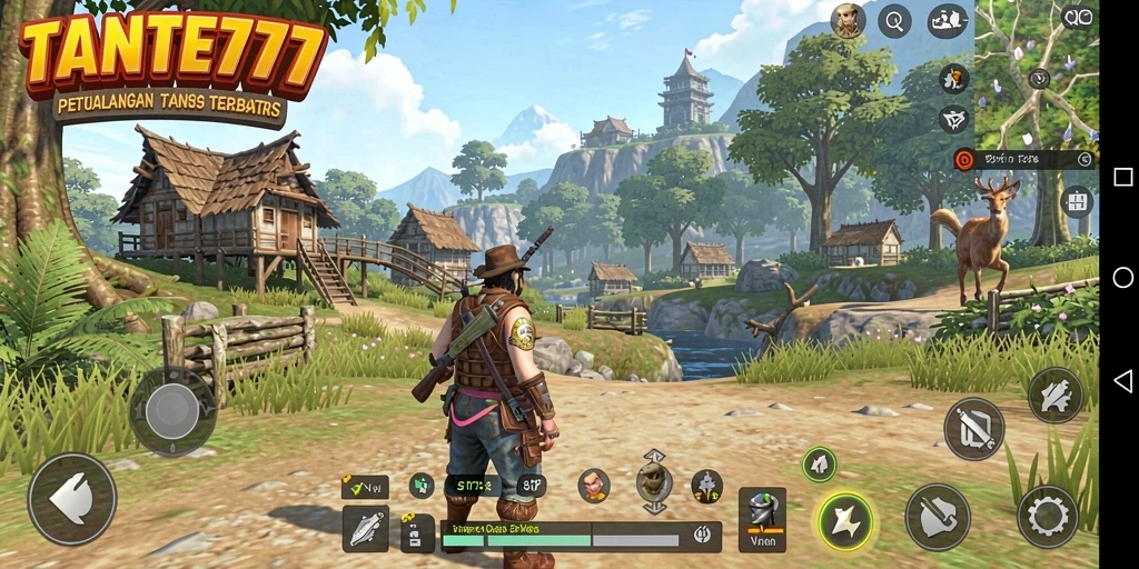Screenshot gameplay TANTE777 yang menunjukkan petualangan di dunia terbuka.
