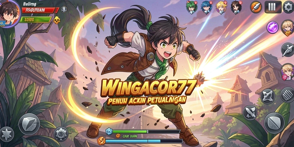 Tangkapan layar utama gameplay WINGACOR77 yang penuh aksi dan karakter anime.