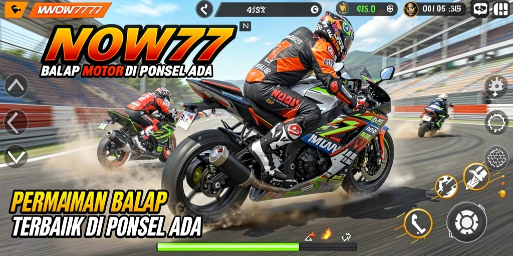 Tampilan gameplay WOW77 yang seru dan mendebarkan dalam balapan motor.